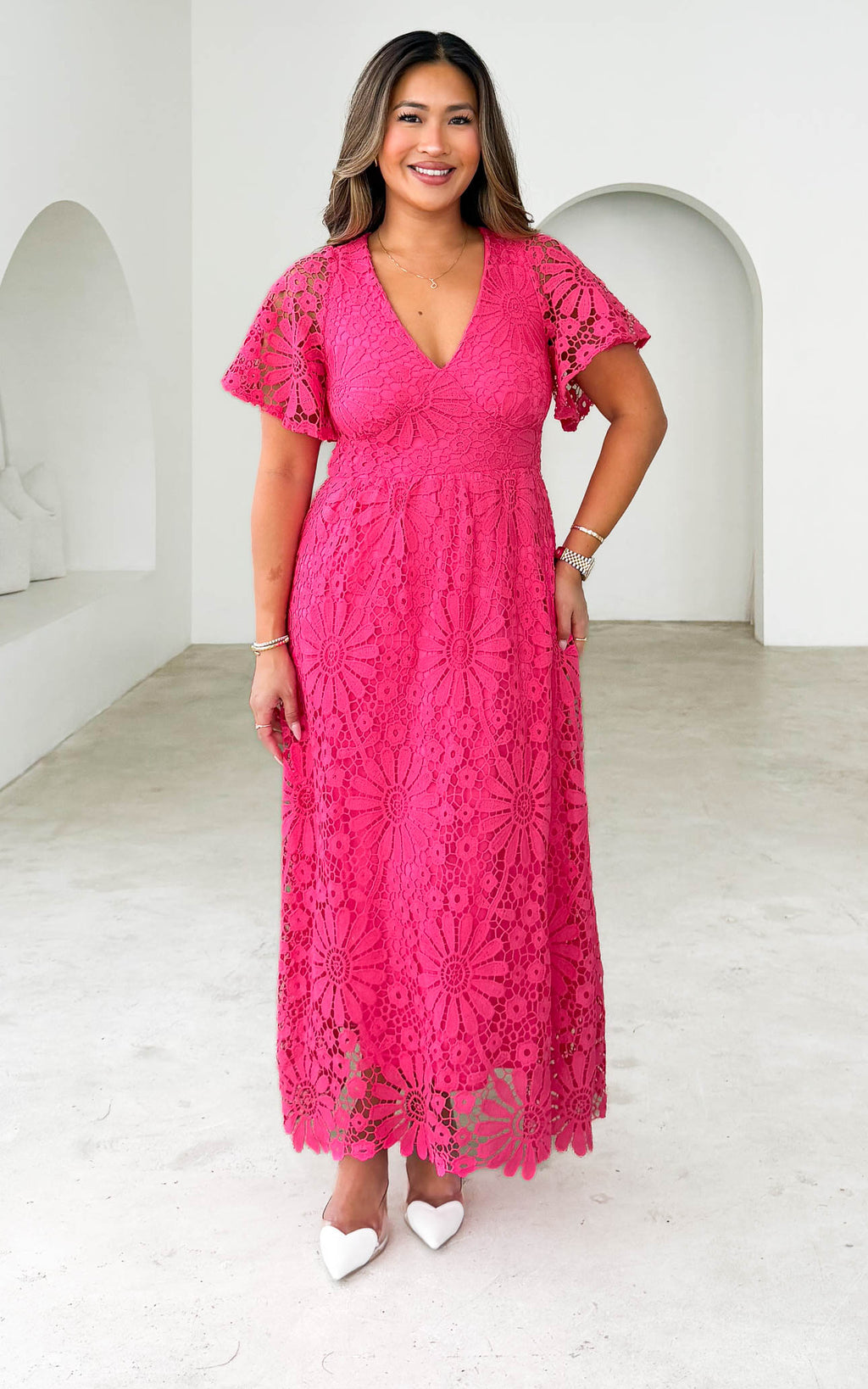 Haizlee Lace Maxi Dress - Hot Pink