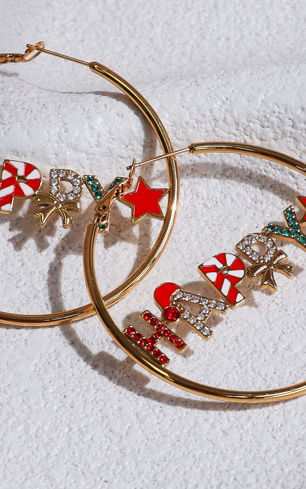 Happy Christmas Hoop Earrings - Big Gold Happy