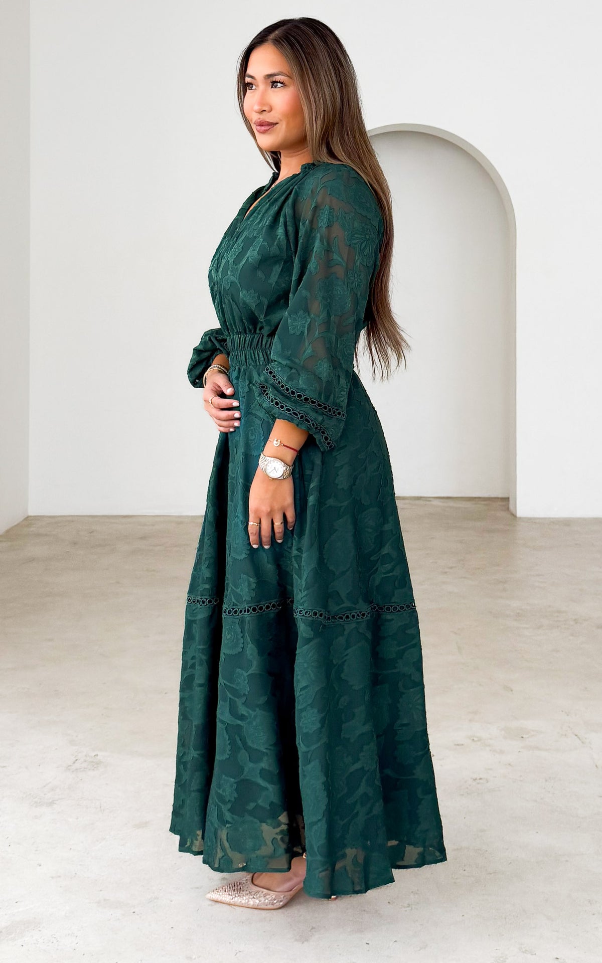 Harriet Maxi Dress - Teal Green Floral Texture