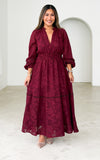 Harriet Maxi Dress - Wine Floral Texture