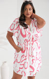 Heather Dress - White Pink Print