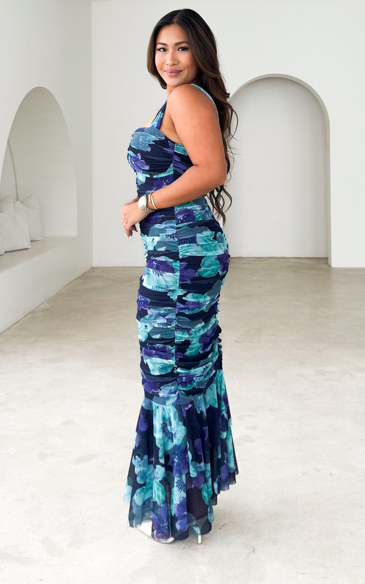 Highland Mesh Maxi Dress - Purple Mint Floral