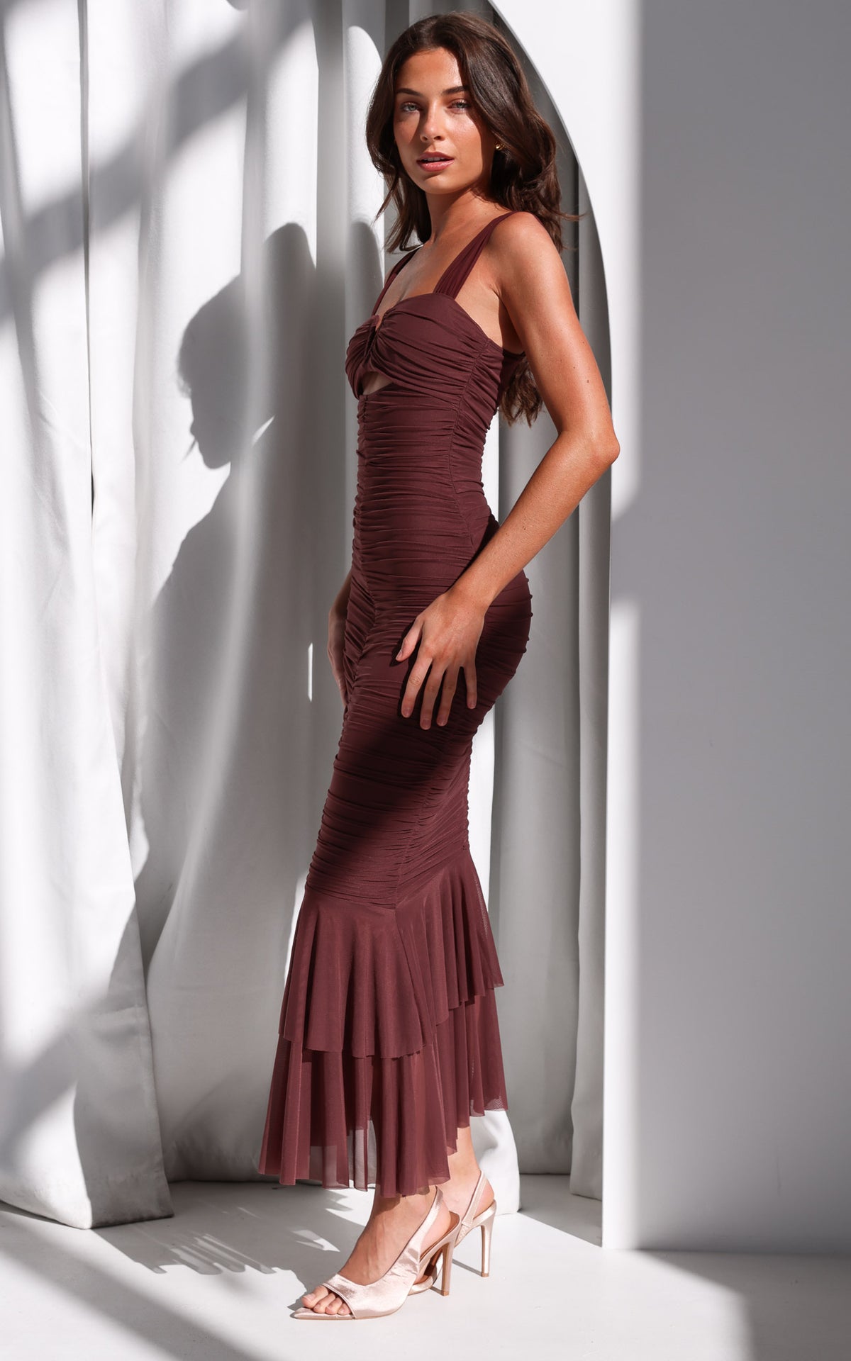 Highland Mesh Maxi Dress - Chocolate Brown