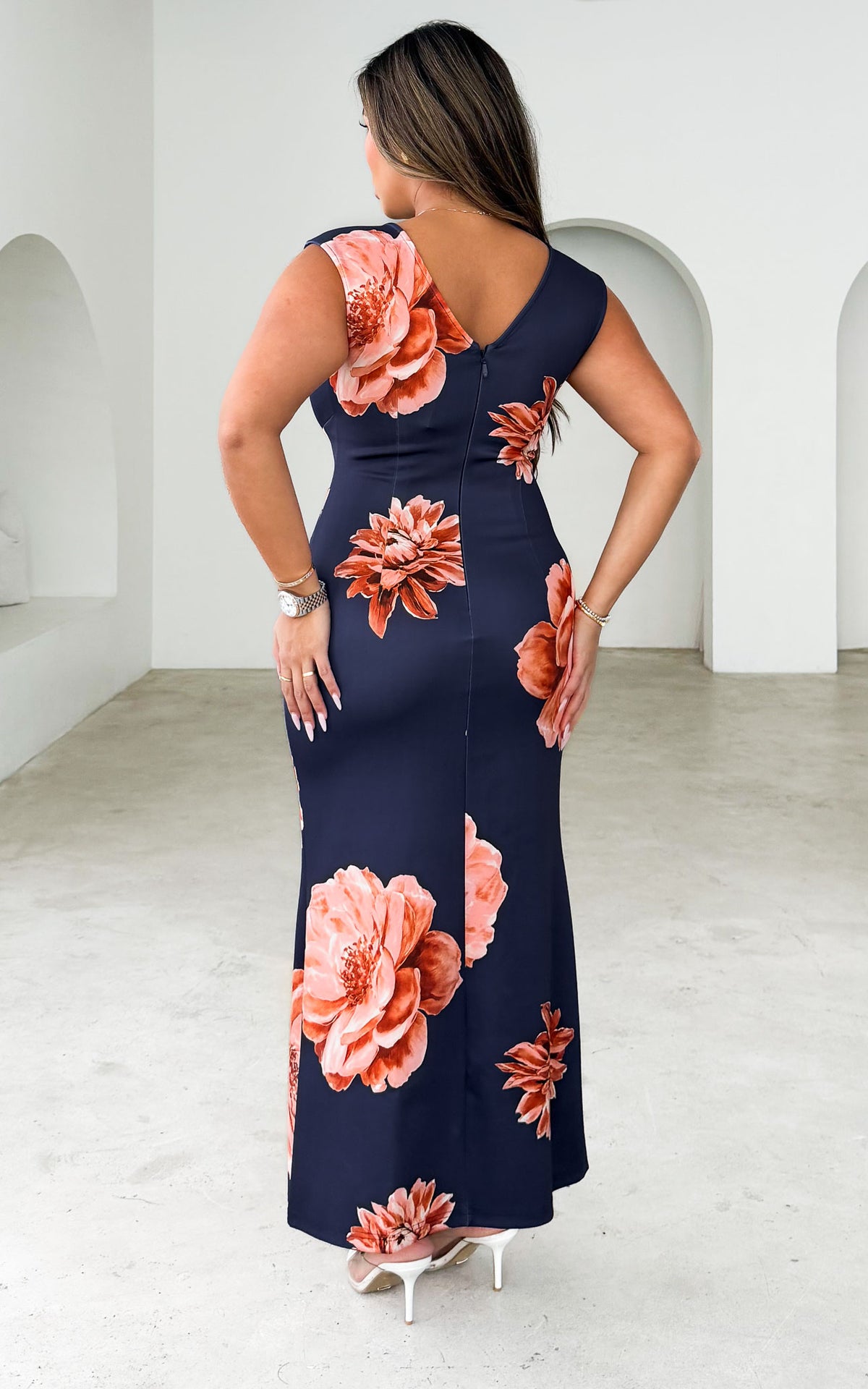 Hivita Maxi Dress - Navy Peach Floral