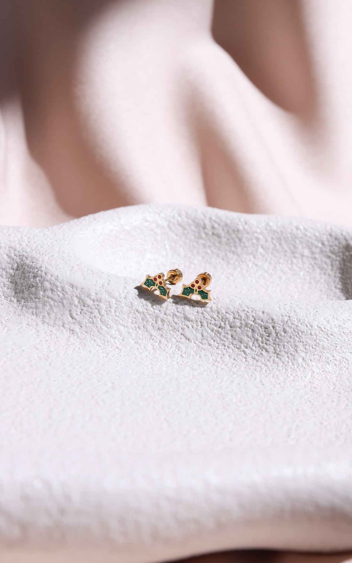 Holly Jolly Dainty Stud Earrings - Gold Holly