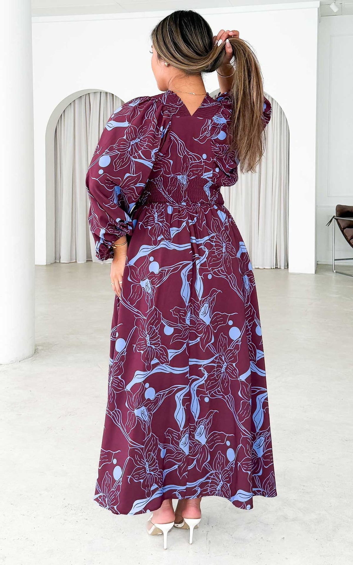 Hartley Maxi Dress - Wine Blue Floral
