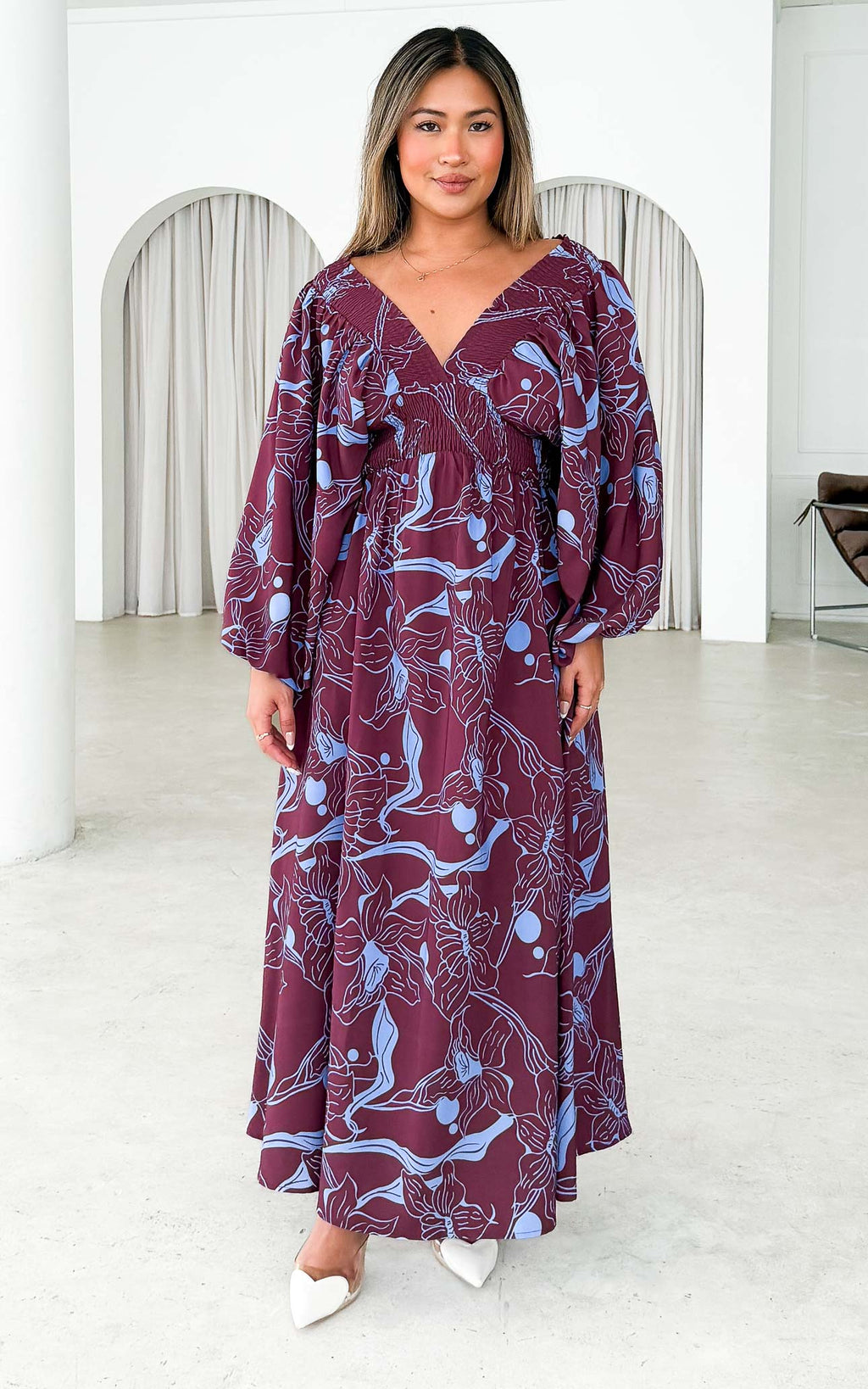 Hartley Maxi Dress - Wine Blue Floral