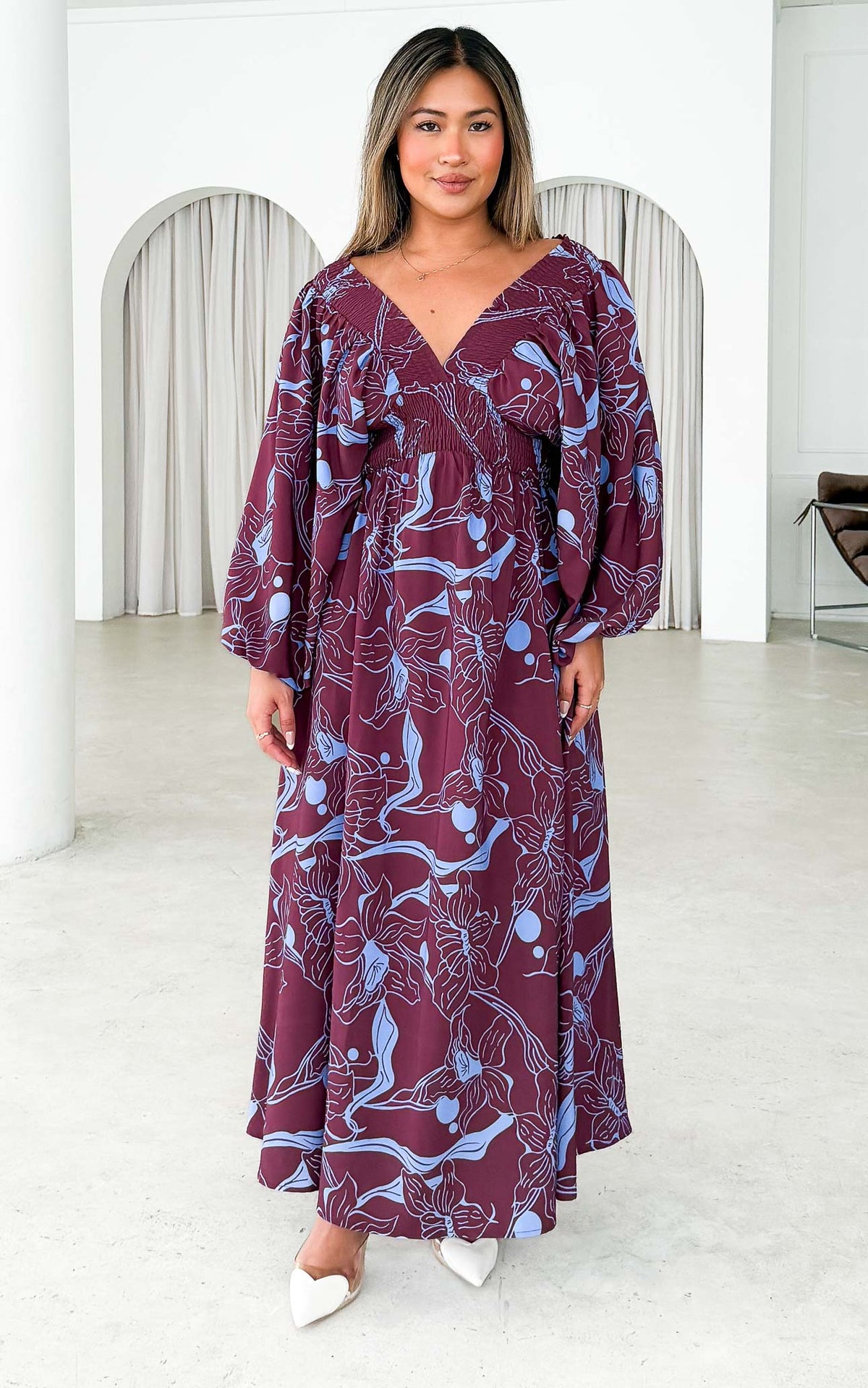 Hartley Maxi Dress - Wine Blue Floral