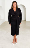 Indra Long Sleeve Midi Dress - Black