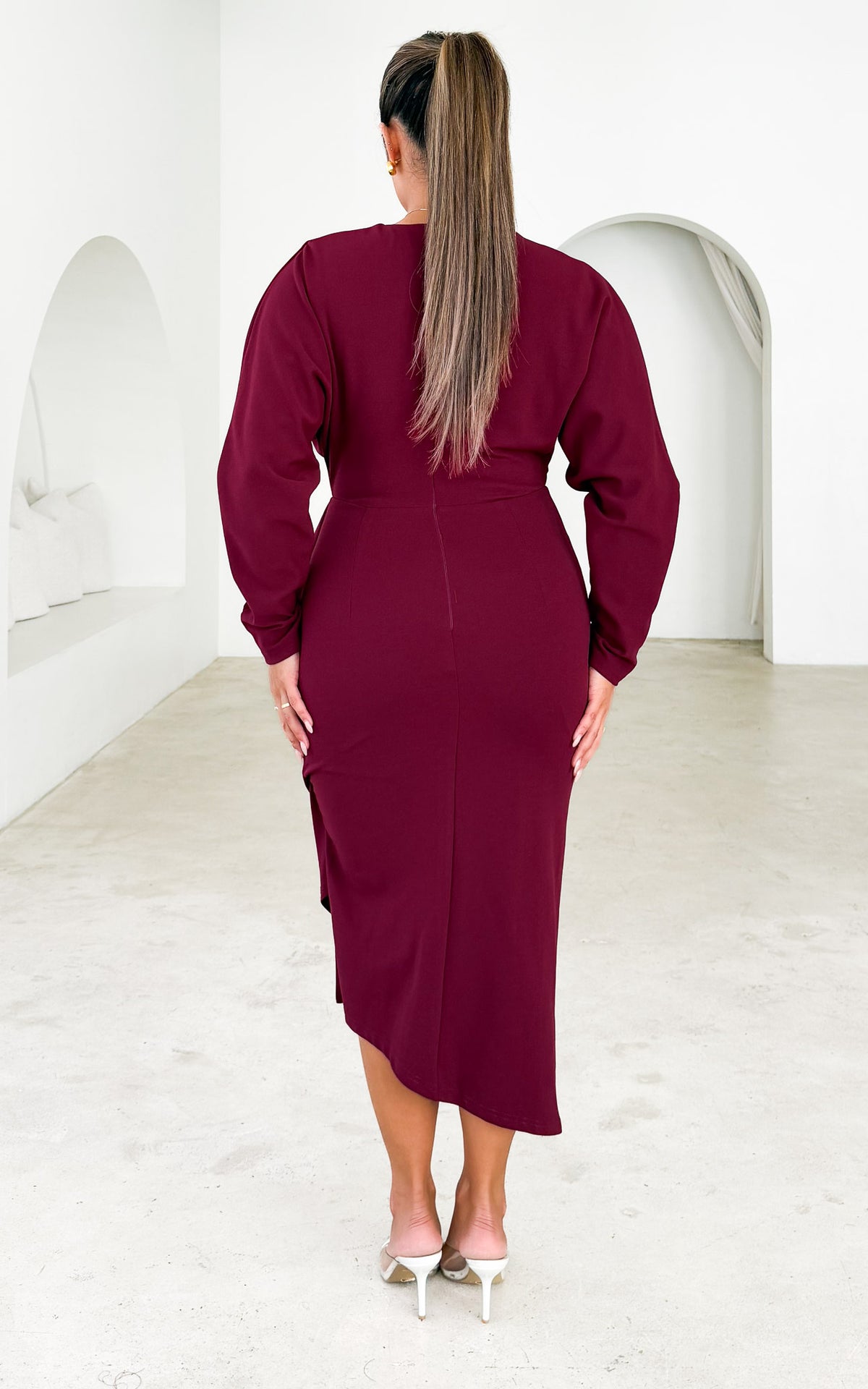 Indra Long Sleeve Midi Dress - Wine