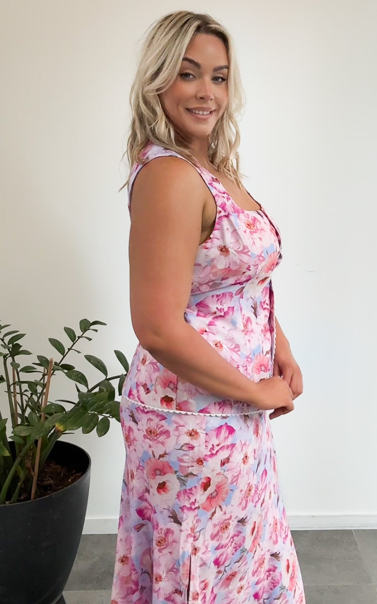 Inez Maxi Skirt - Pink Blue Floral