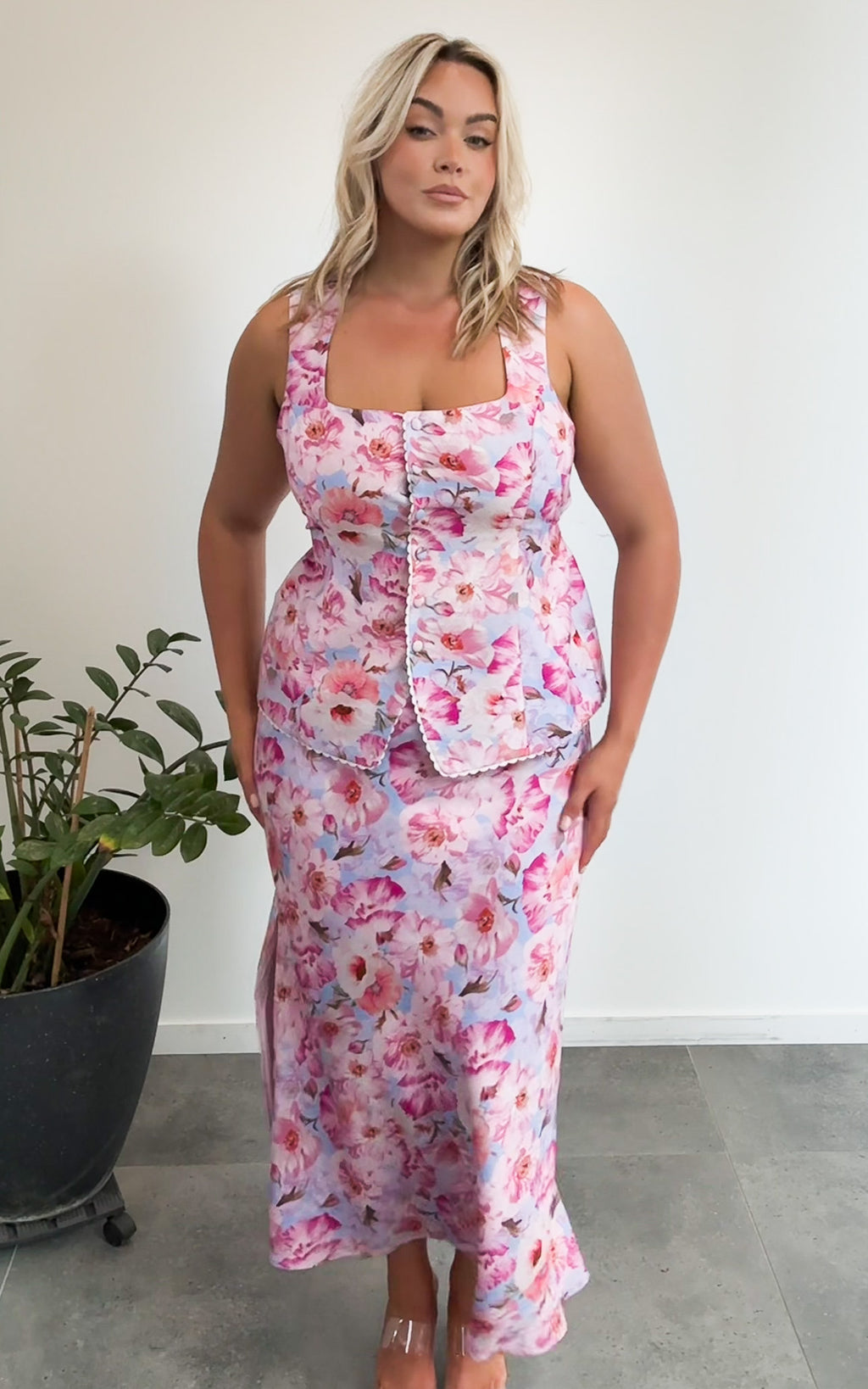 Inez Maxi Skirt - Pink Blue Floral