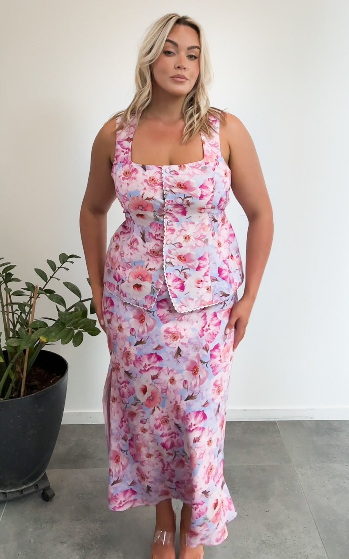 Inez Vest Top - Pink Blue Floral