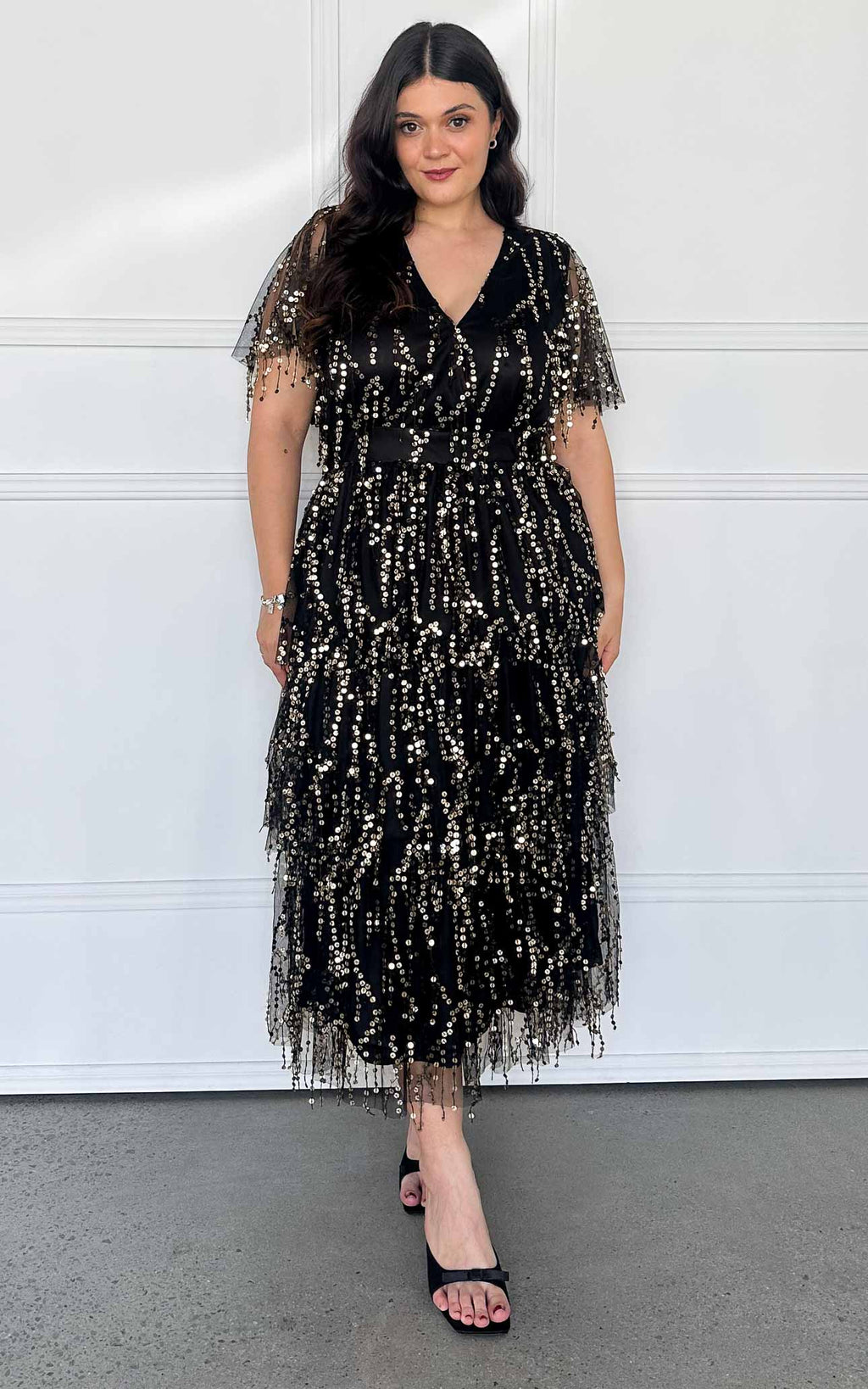 Irisa Sequin Maxi Dress - Black Gold