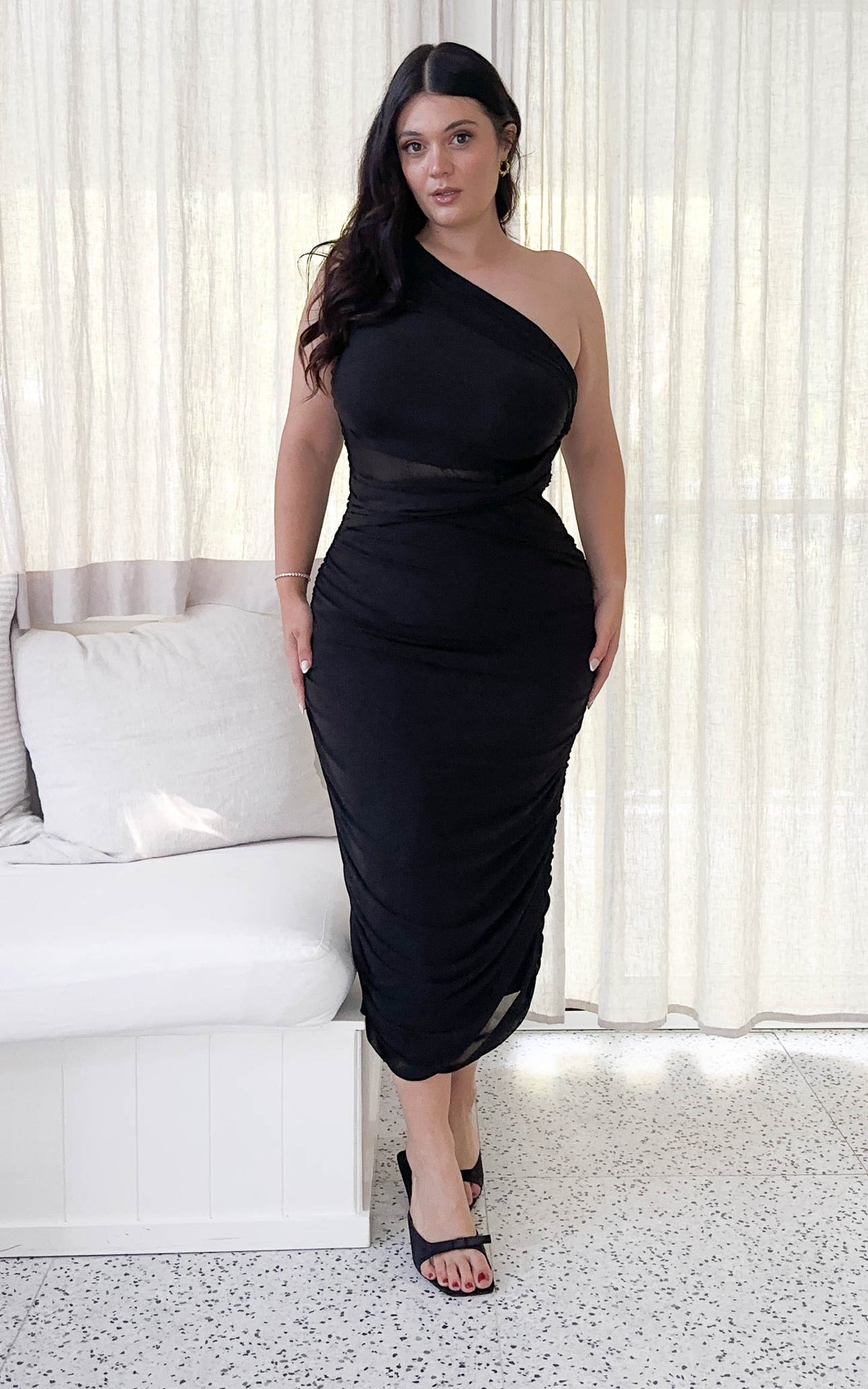 Isola Sleeveless Mesh Midi Dress - Black
