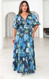 Monique Puff Sleeve Maxi Dress - Navy Blue Floral