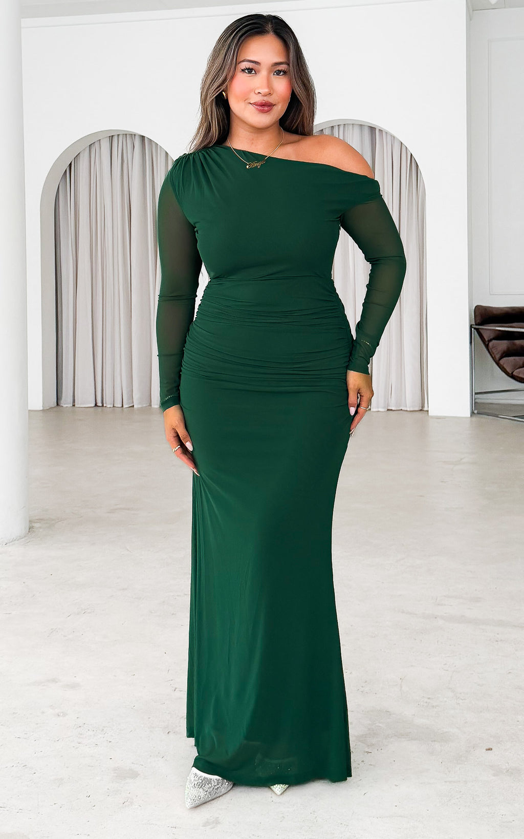 Suzette Mesh Maxi Dress - Forest Green