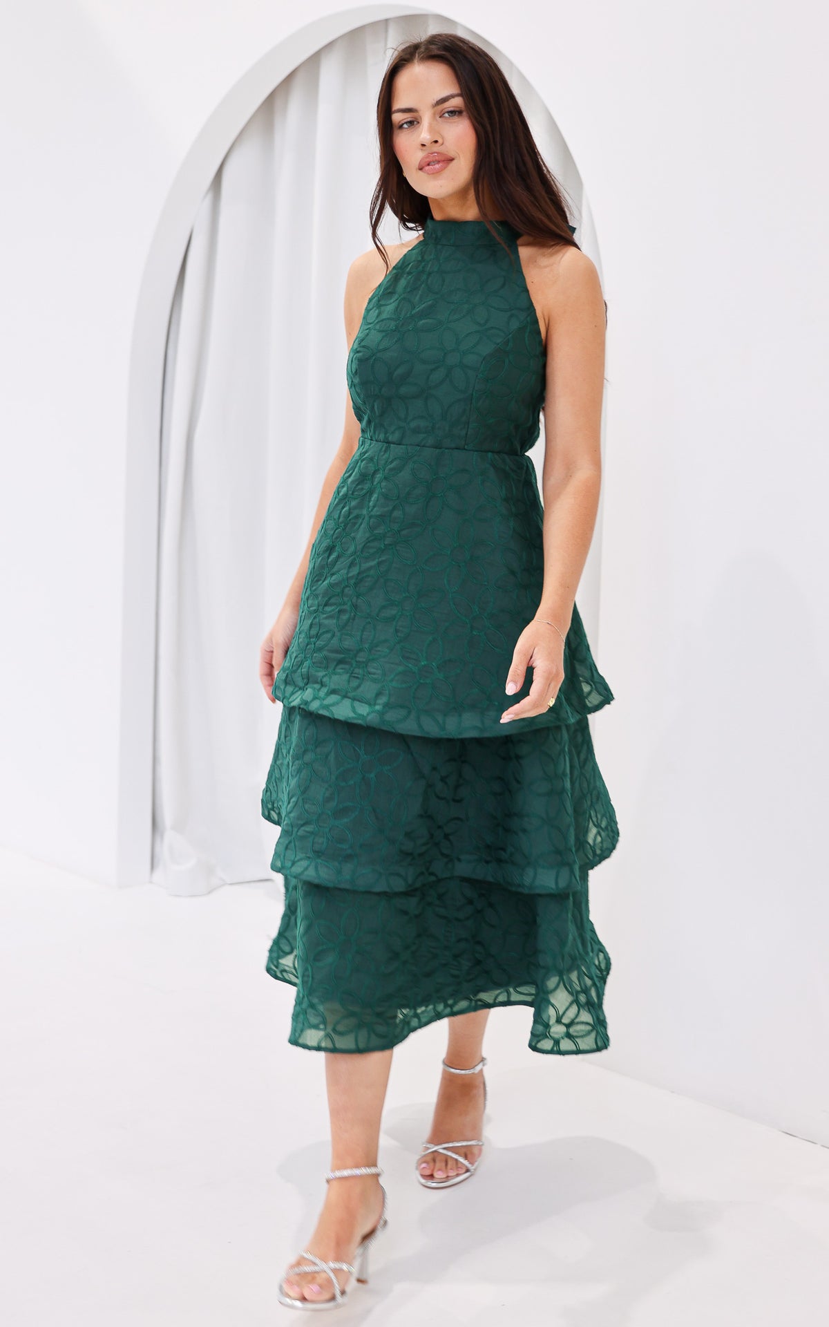 Lilibeth Midi Dress - Emerald Green Floral Texture