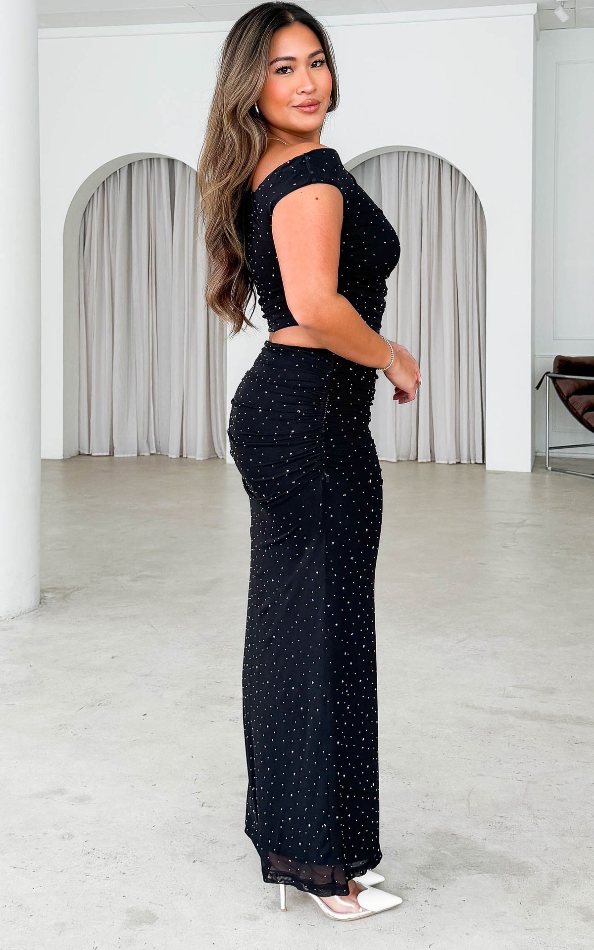 Lennyn Embellished Mesh Crop Top - Black