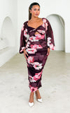 Jolie Mesh Midi Dress - Dark Plum Pink Floral