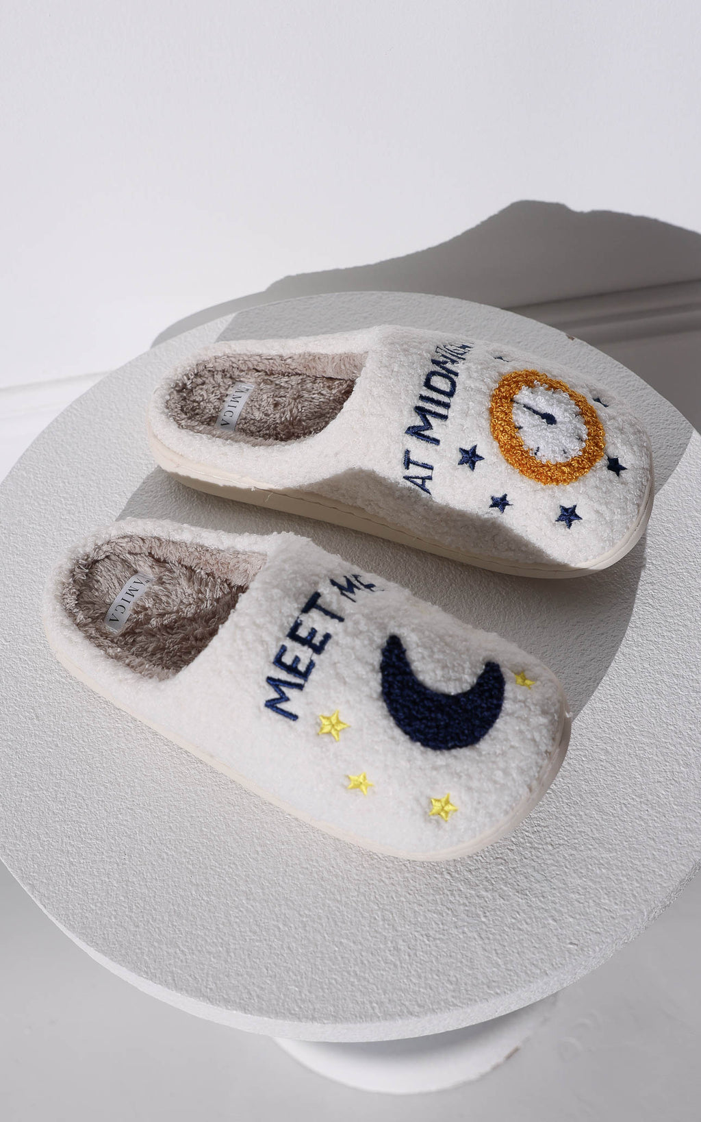 Meet Me At Midnight Scuff Slippers - Moon Clock