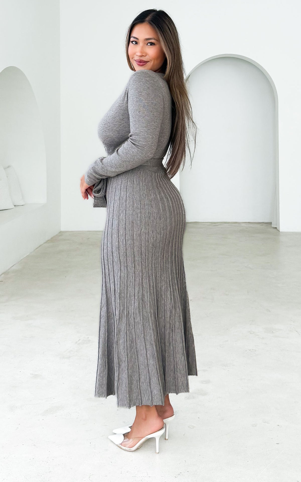 Jules Knit Midi Dress - Grey Marle