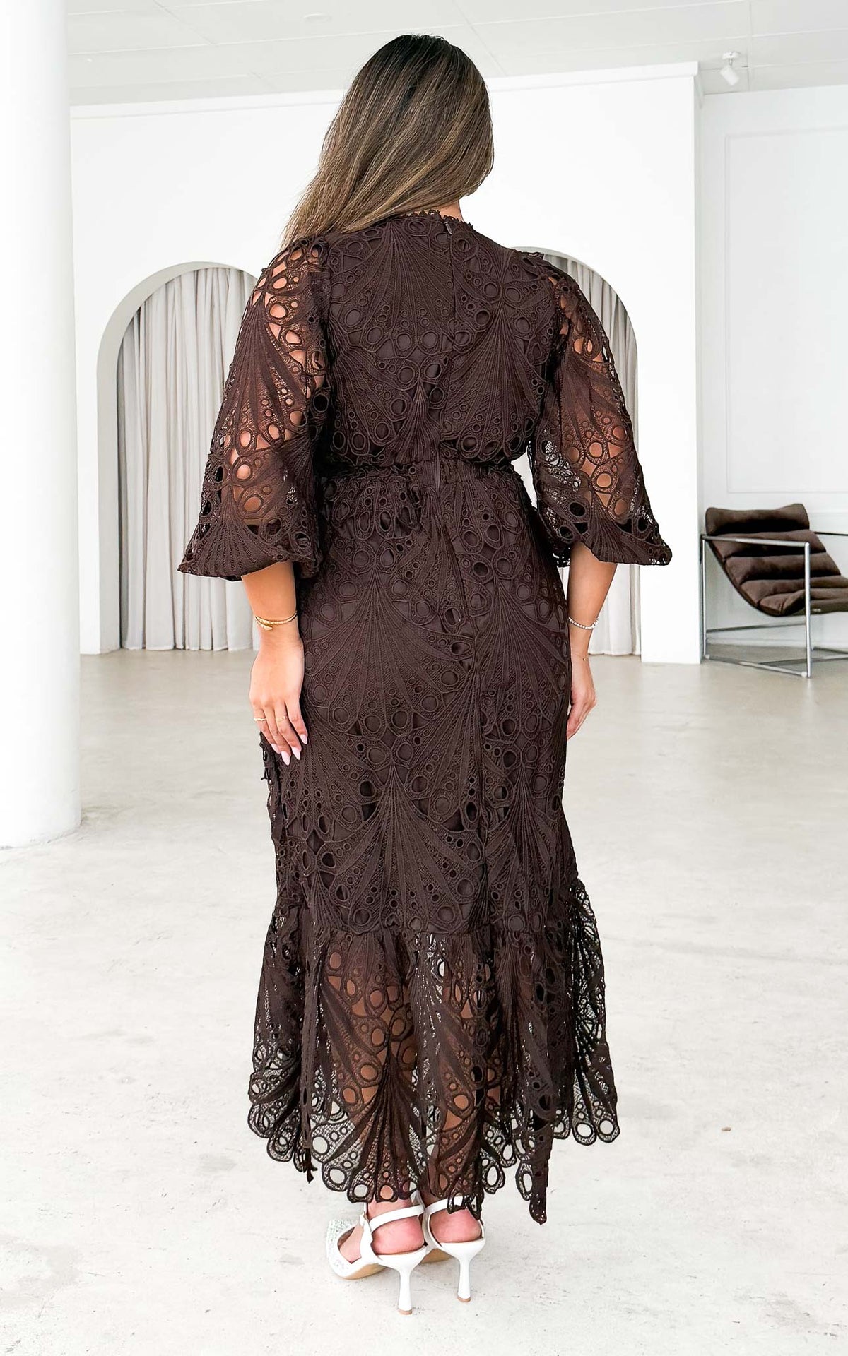 Fayette Lace Midi Dress - Dark Brown