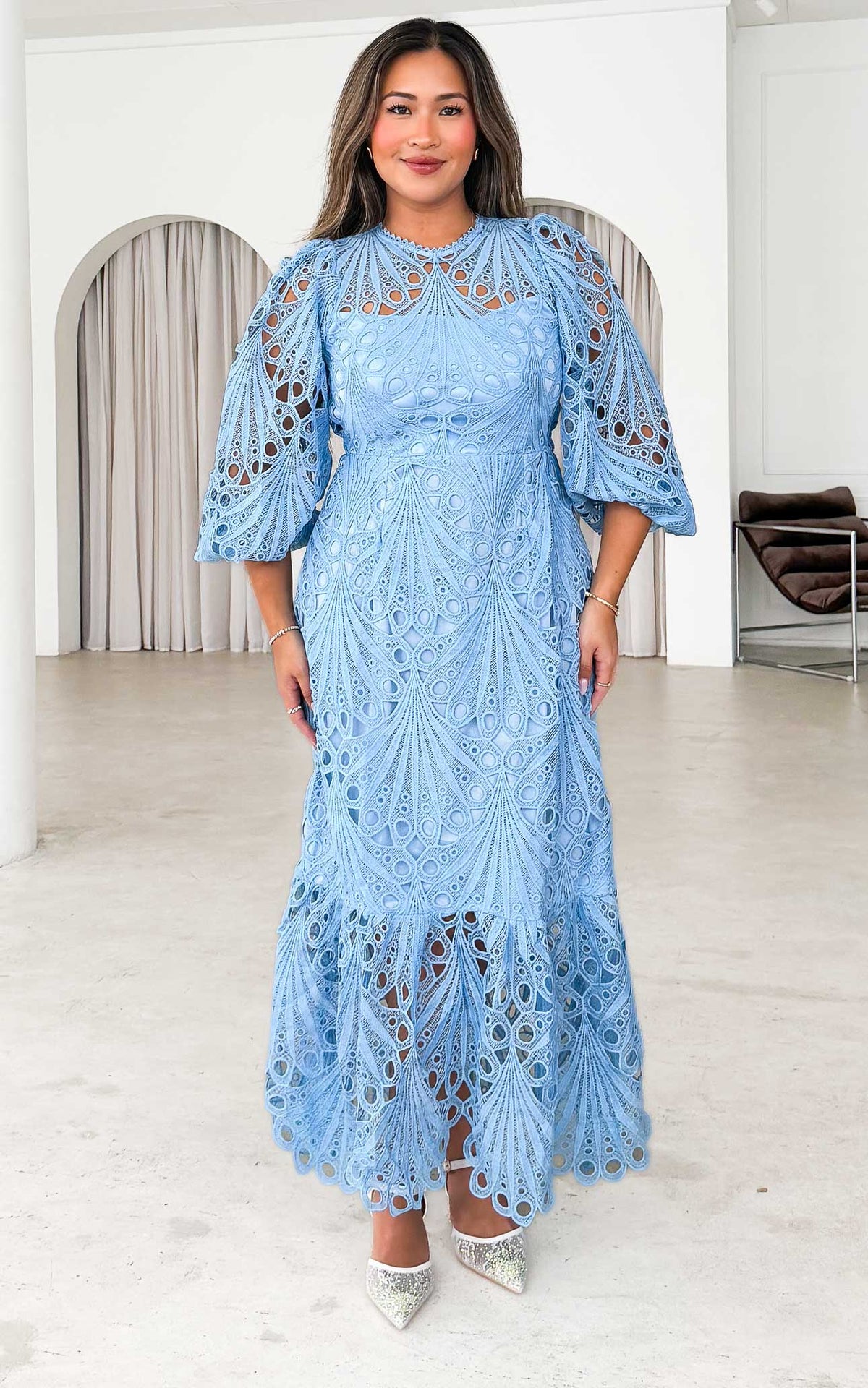 Fayette Lace Midi Dress - Light Blue