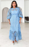 Fayette Lace Midi Dress - Light Blue