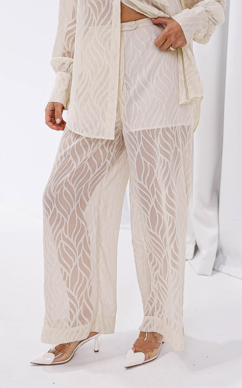 Piper Wide Leg Pants - Cream Texture