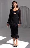 Jolie Mesh Midi Dress - Black Embellished