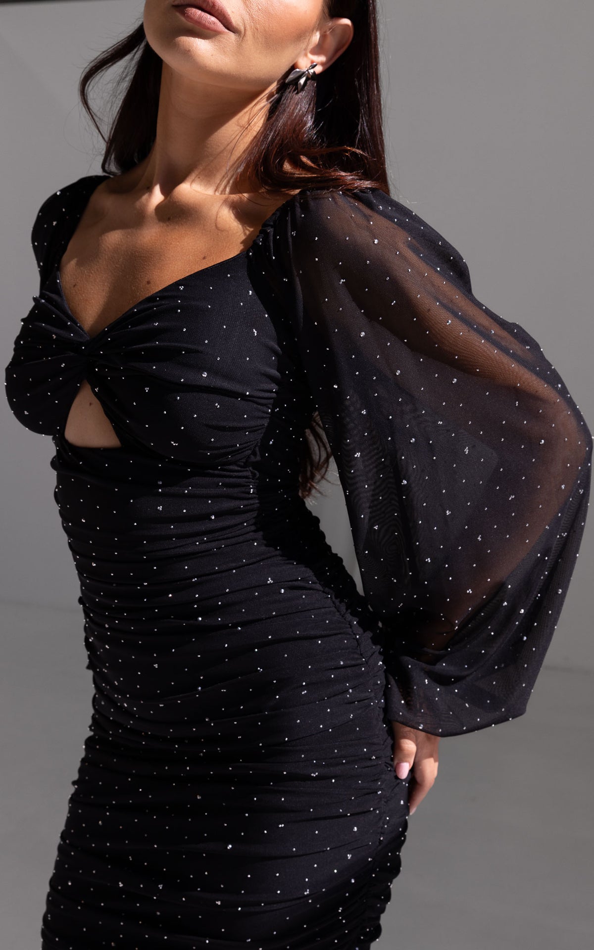 Jolie Mesh Midi Dress - Black Embellished