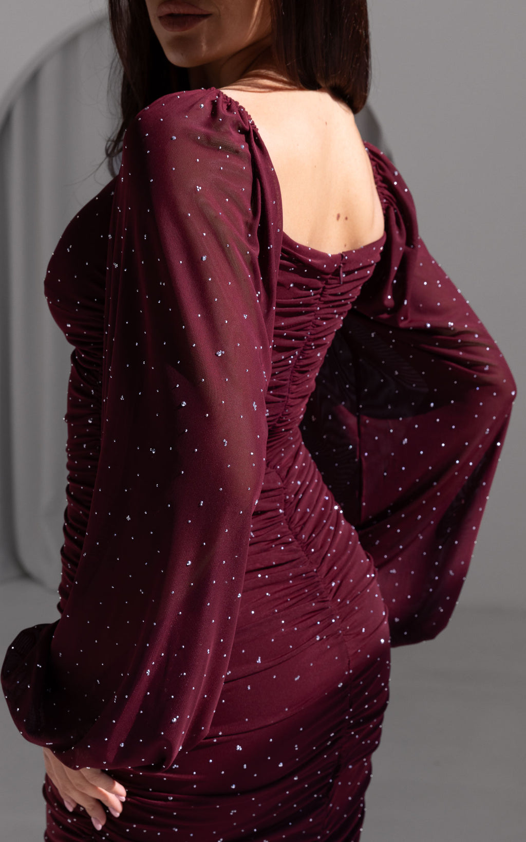 Jolie Mesh Midi Dress - Wine Embellished