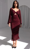 Jolie Mesh Midi Dress - Wine Embellished