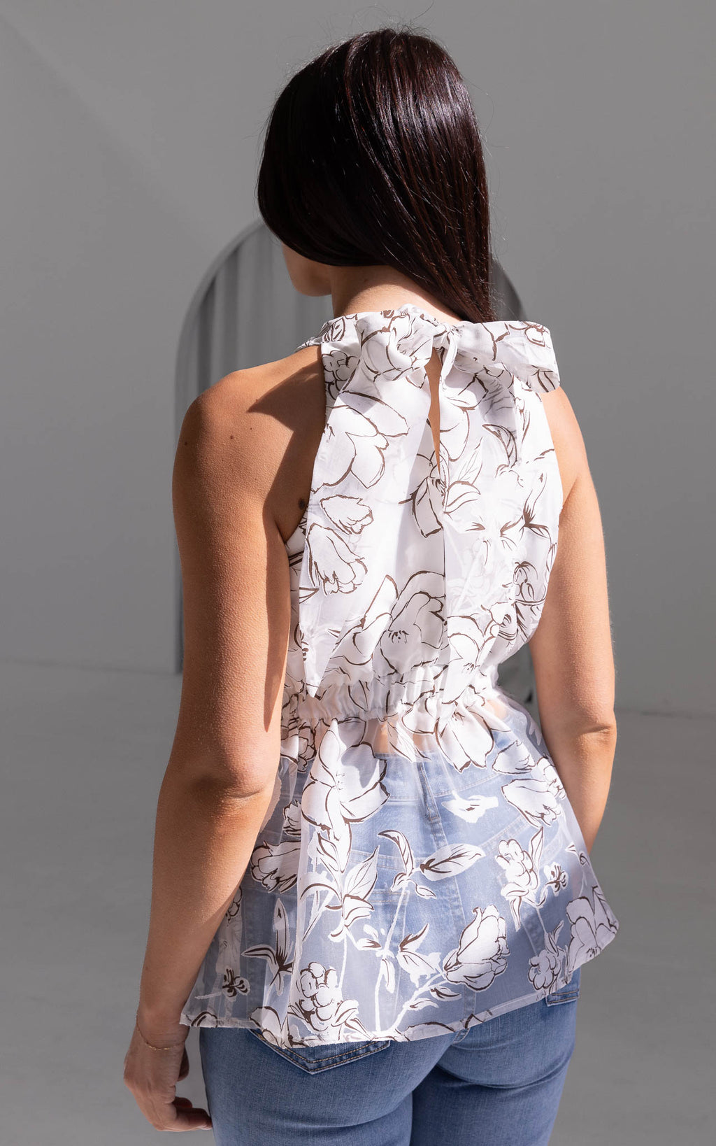 Jovi Top - White Brown Floral Texture