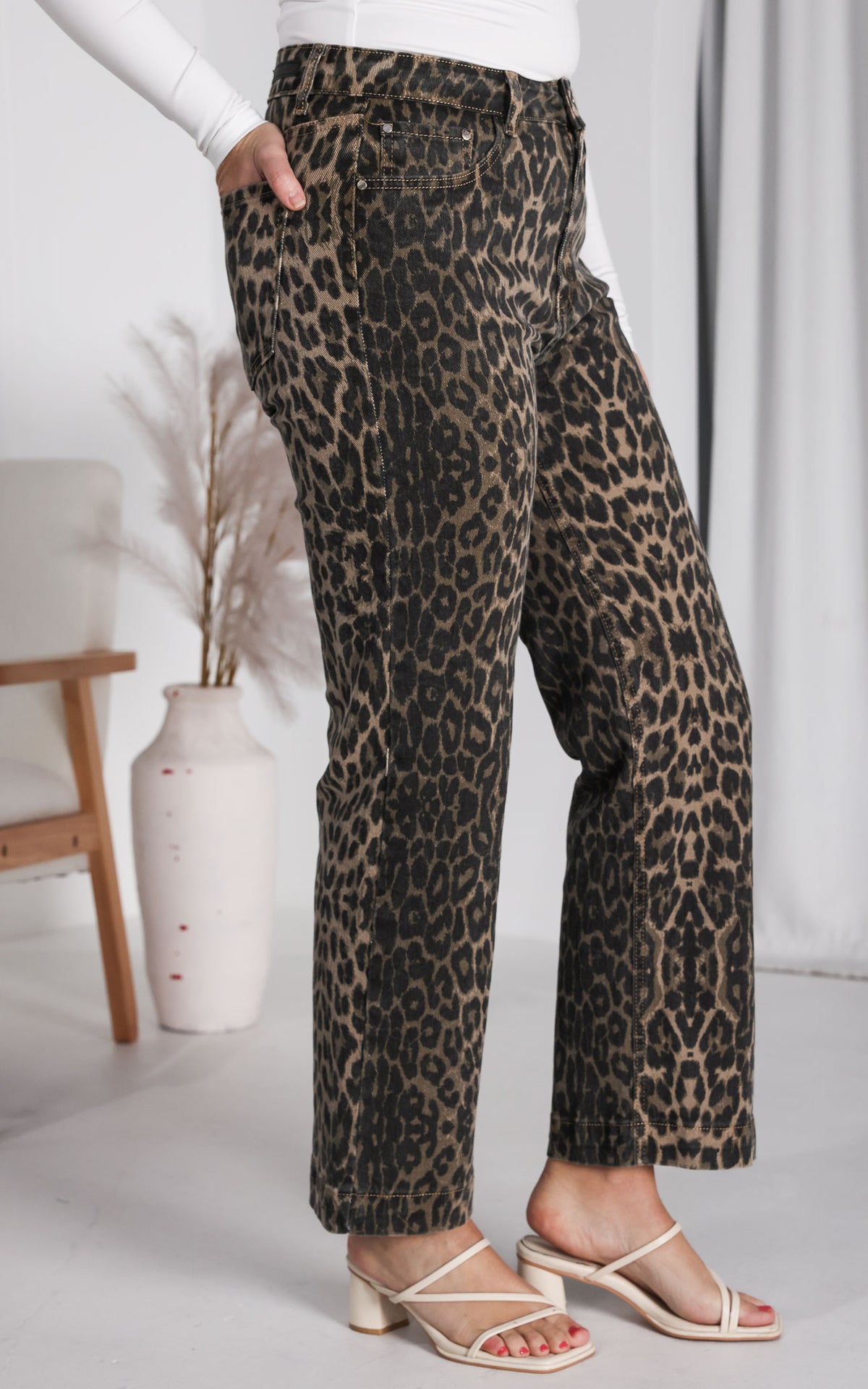 Junction Denim Jeans - Beige Leopard Print