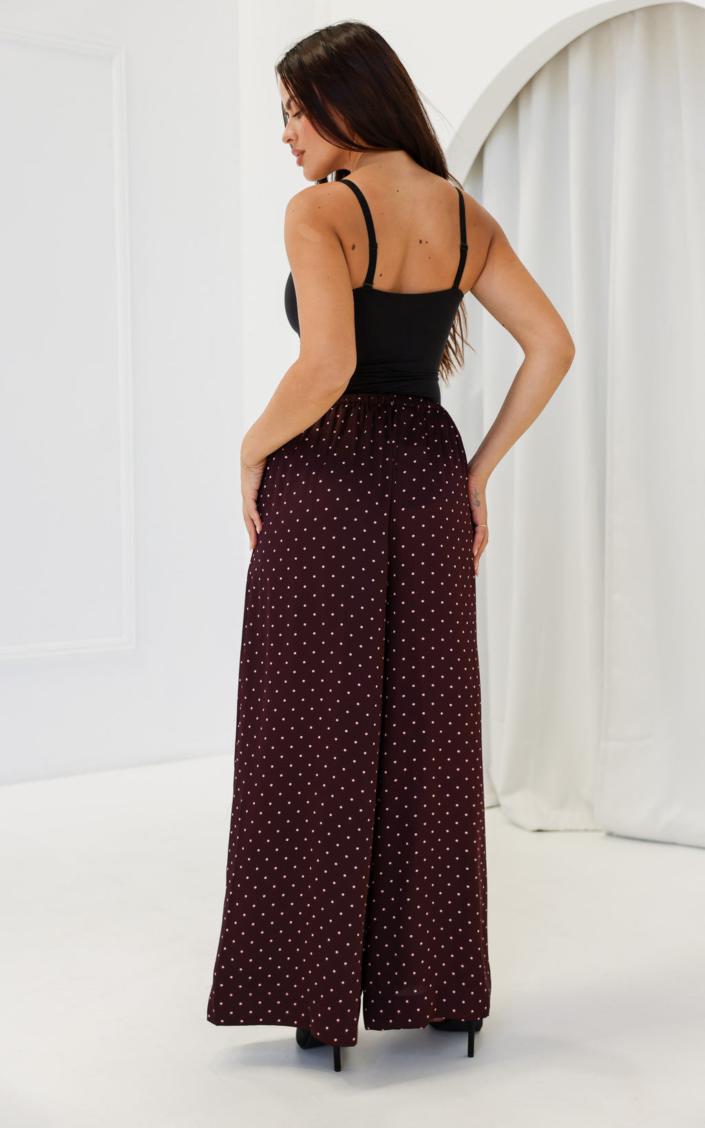Saffron Wide Leg Pants - Wine Mahogany Spots