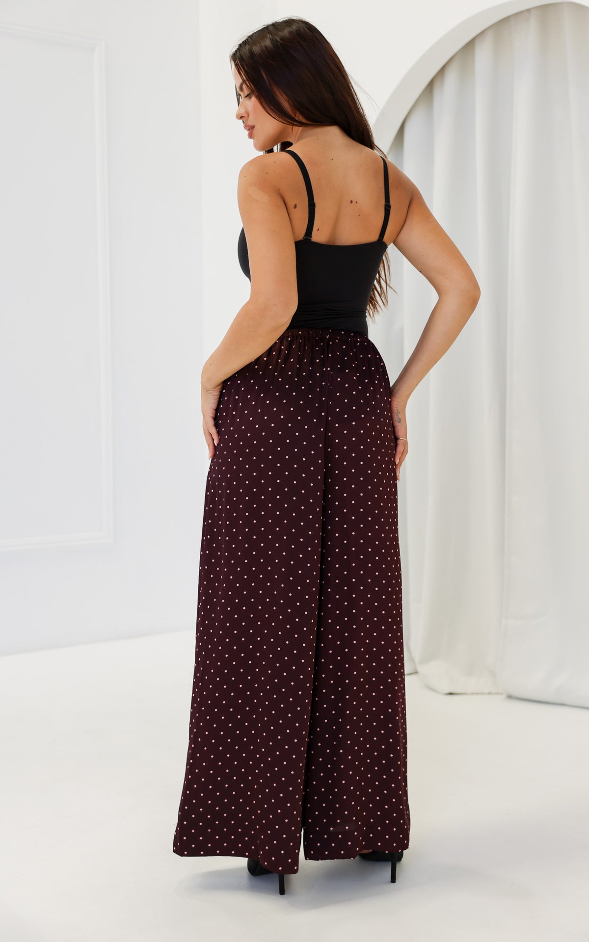 Saffron Wide Leg Pants - Wine Mahogany Spots