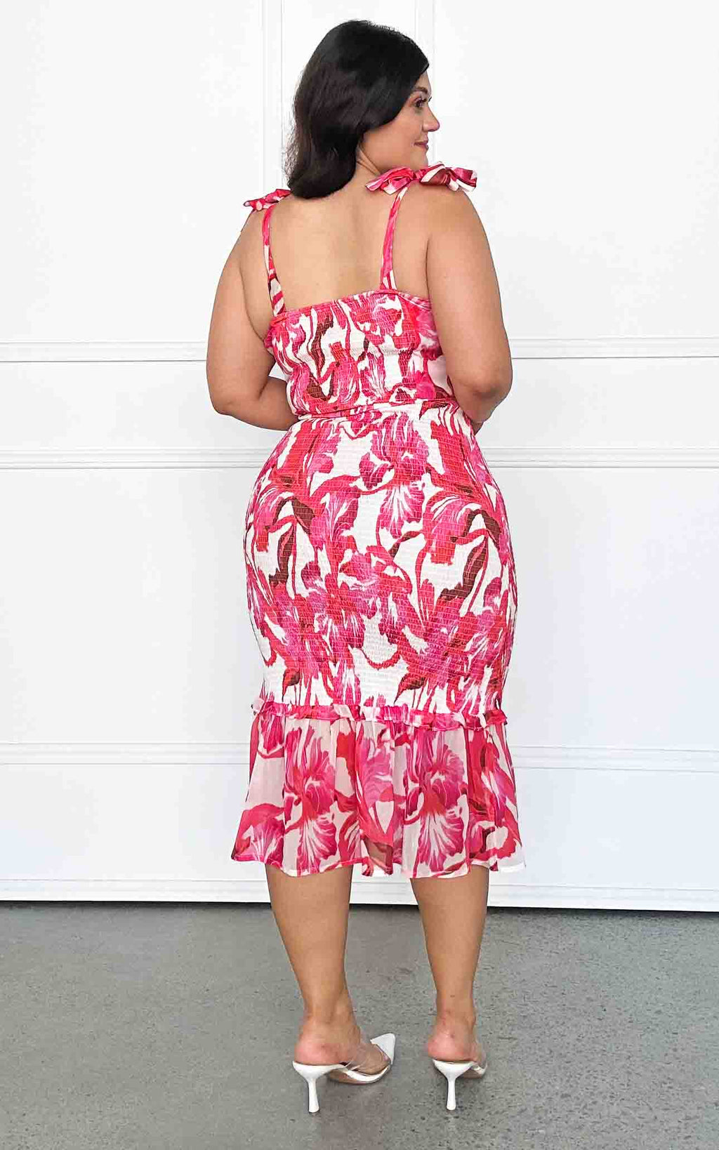 Kiani Midi Dress - White Pink Floral