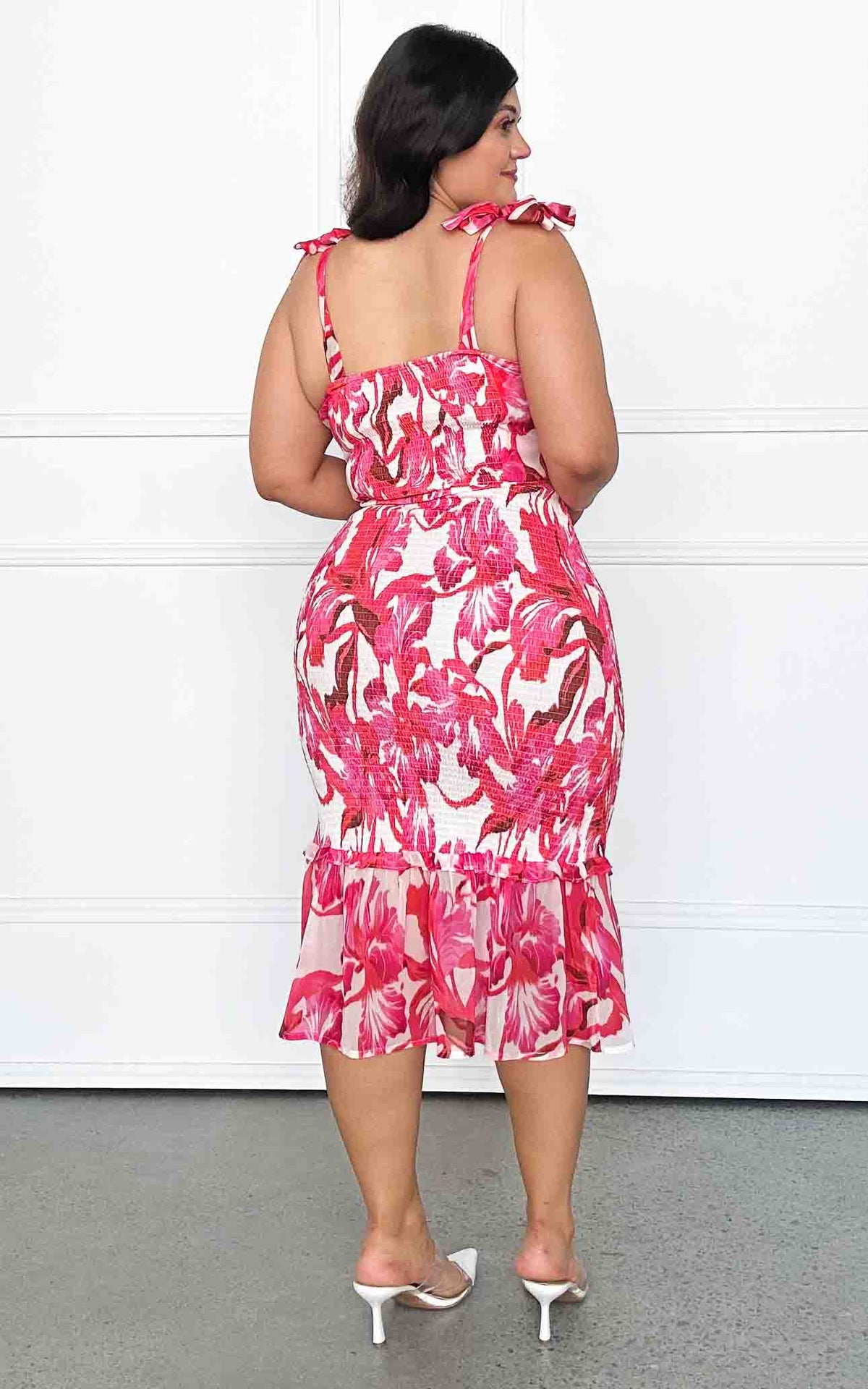 Kiani Midi Dress - White Pink Floral