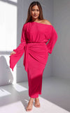 Kobe Long Sleeve Midi Dress - Watermelon Pink Sheen