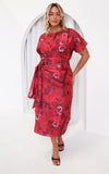 Kobe Short Sleeve Midi Dress - Berry Red Floral