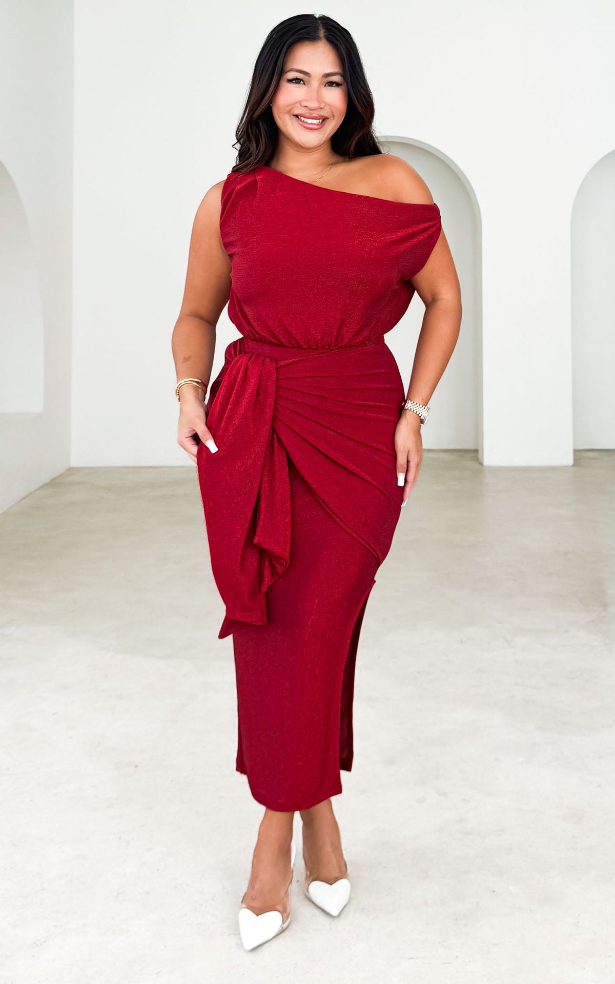 Kompre Midi Dress - Red Metallic