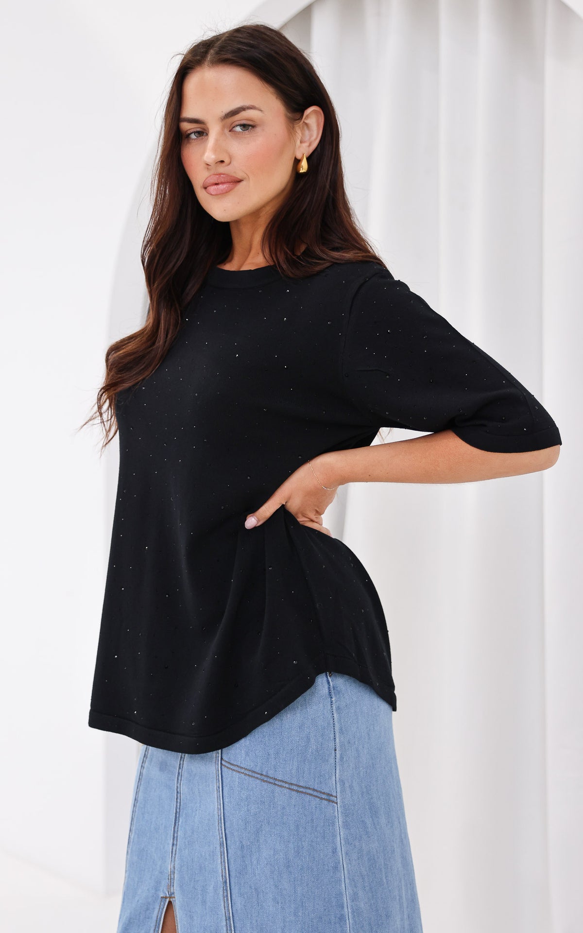 Kenzia Diamante Knit Top - Black
