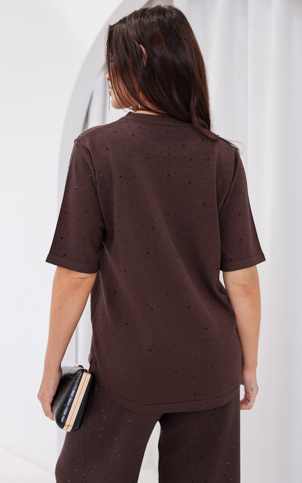Kenzia Diamante Knit Top - Chocolate Brown