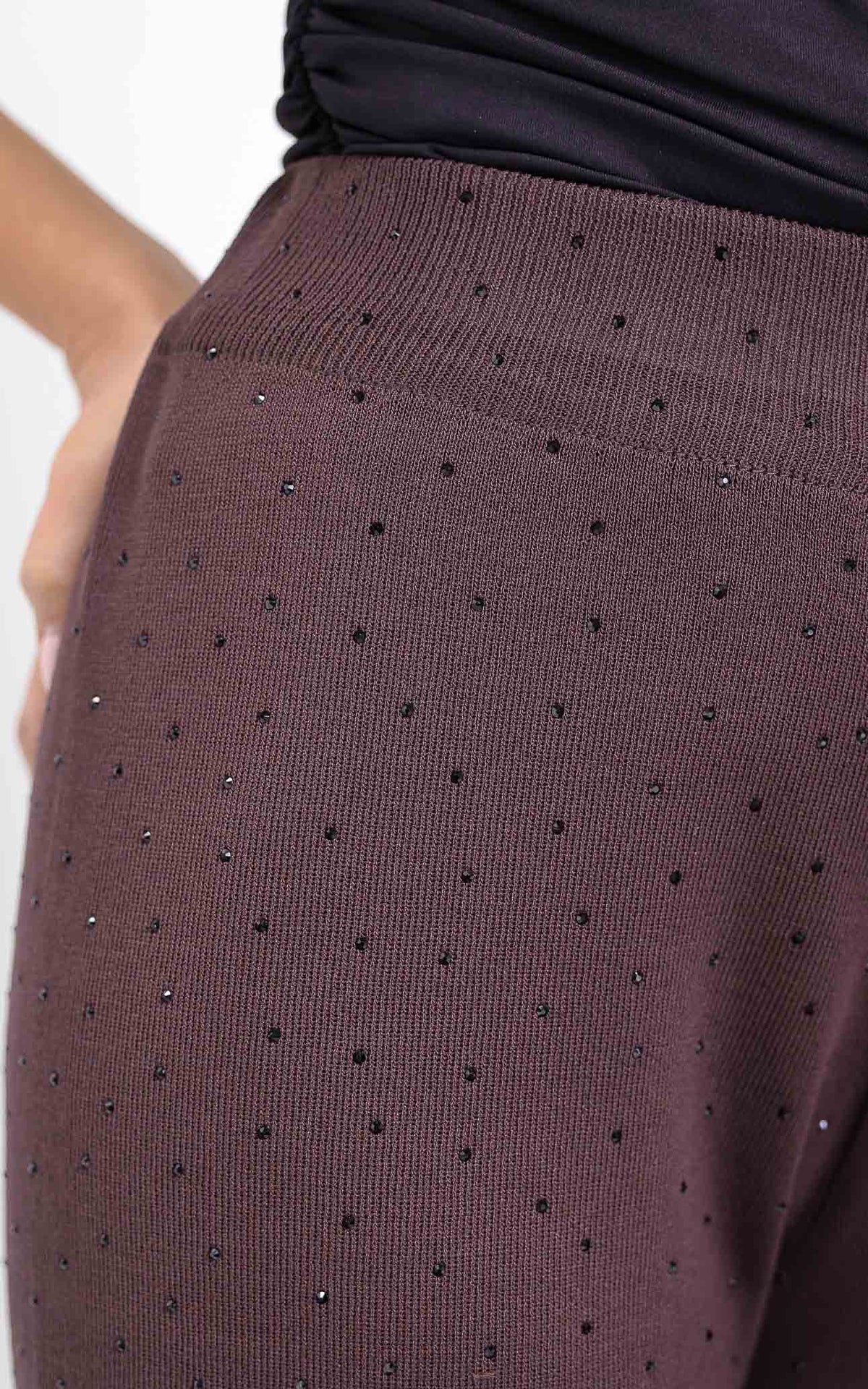 Kenzia Diamante Wide Leg Knit Pants - Chocolate Brown