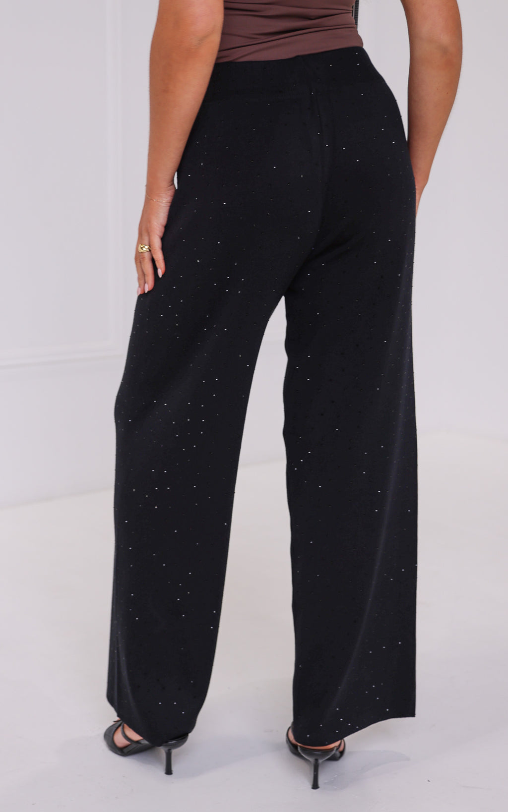 Kenzia Diamante Wide Leg Knit Pants - Black