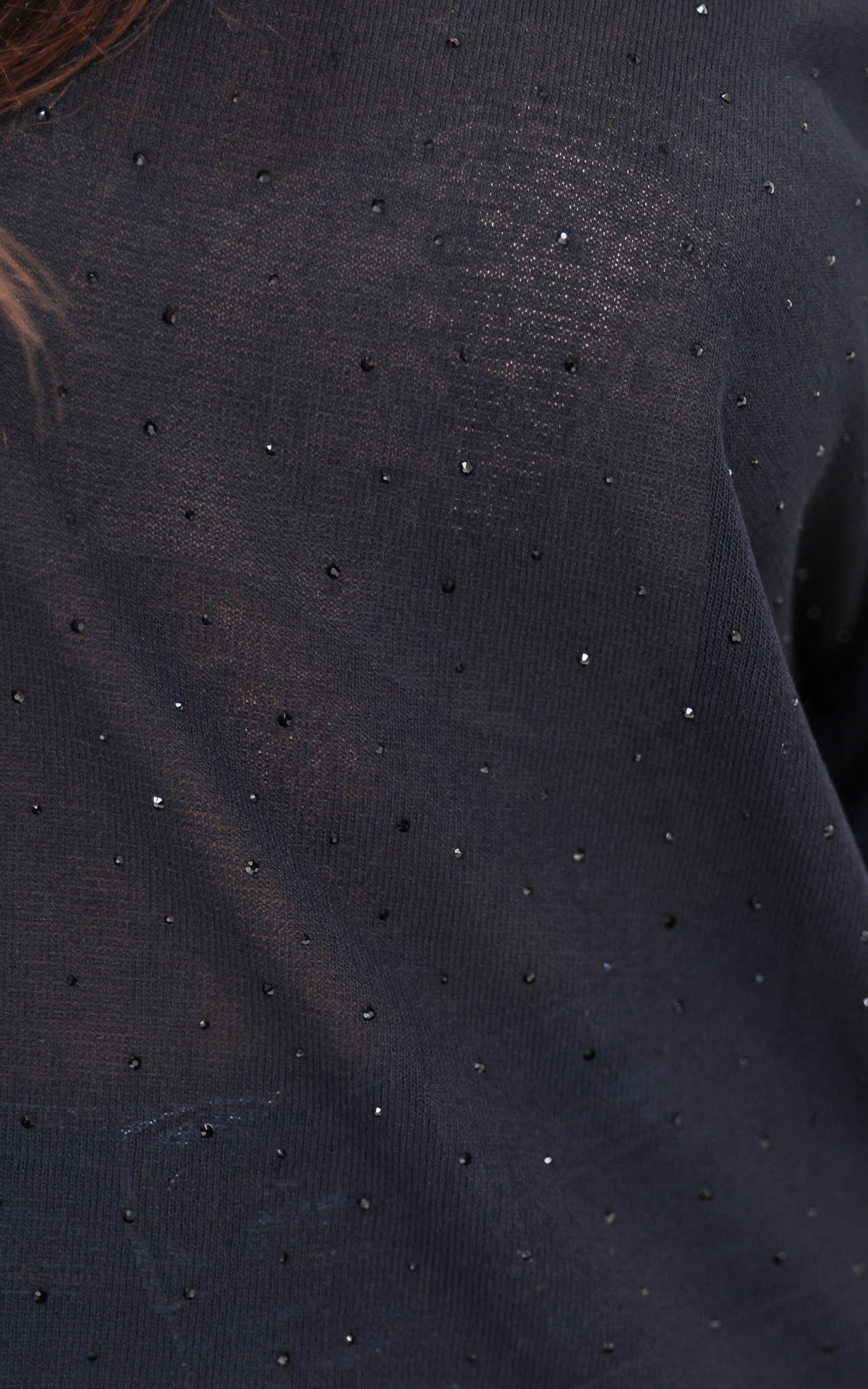 Kora Diamante Long Sleeve Knit Top - Black