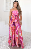 Lagoon Split Detail Jumpsuit - Pink Abstract Print