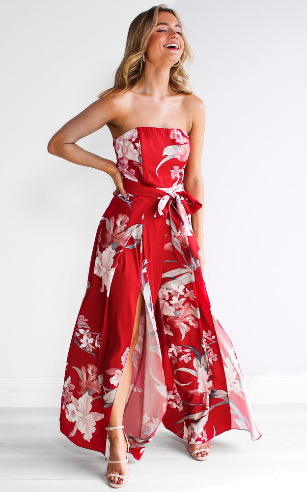 Lagoon Split Detail Jumpsuit - Red Floral